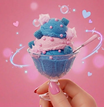 Crème glacée barbe à papa & framboise bleue